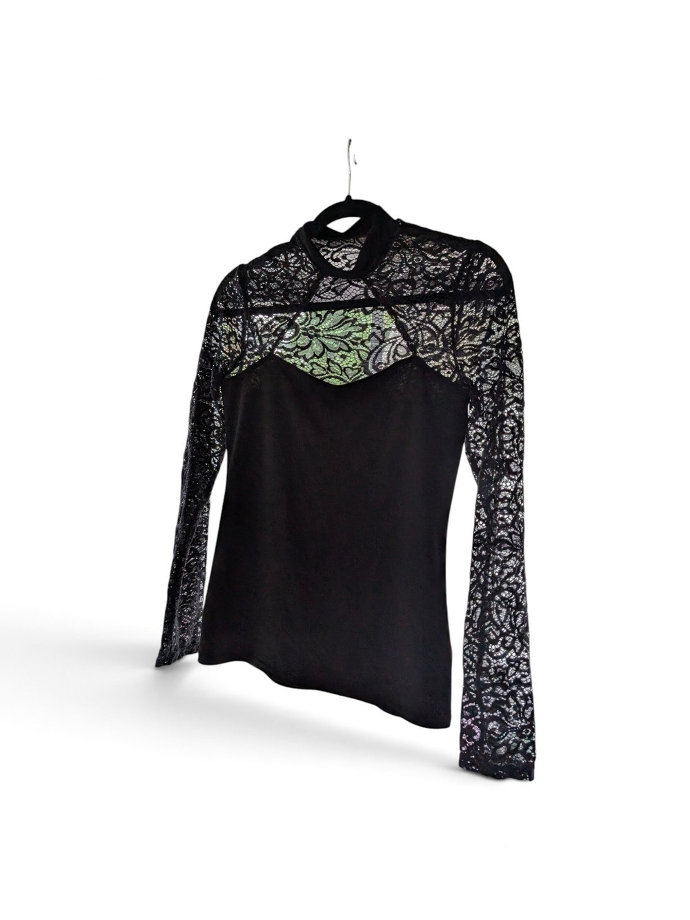 Express Black Lace Long Sleeve High-Neck Top